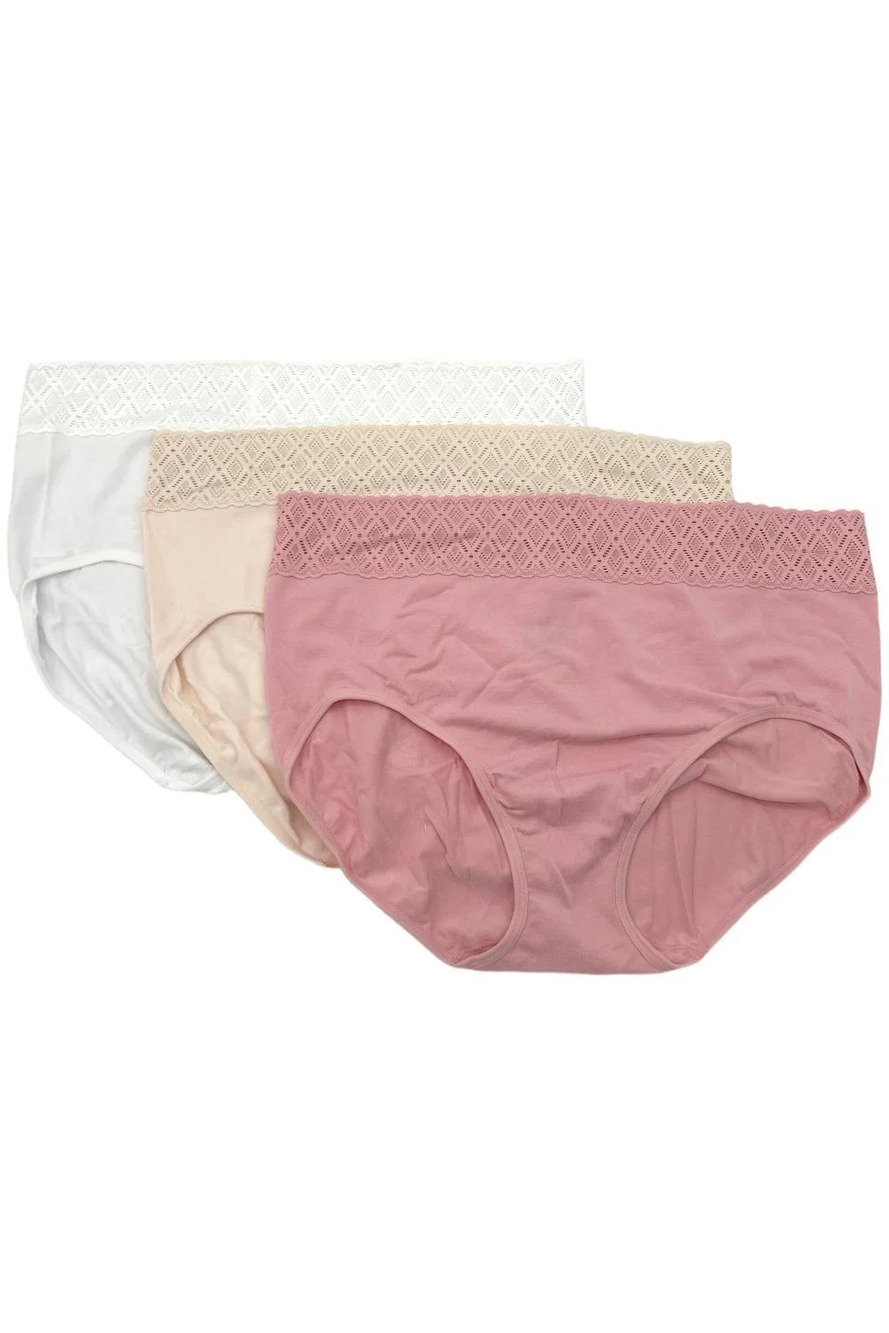 Breezies Women's 3-Pack Comfort Breeze Lace Edge Hi-Cut Peachy Pink - Regular